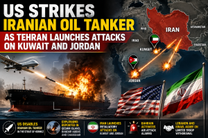 US Strikes Iranian Oil Tanker in Strait of Hormuz as Tehran launches attacks on Kuwait and Jordan